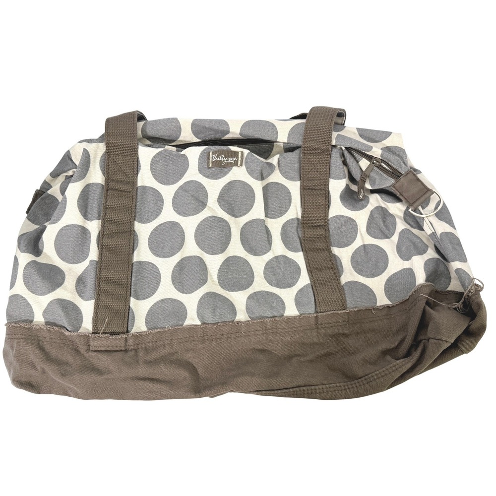 Thirty-One Retro Metro Duffle Bag Gray Polka Dot Canvas Travel Weekender 112764